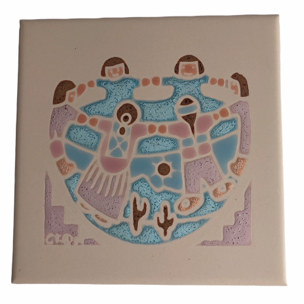 Vintage Cleo Teissedre Handpainted Southwestern Children Ceramic Tile EUC